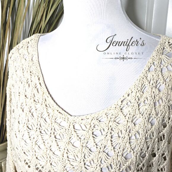 J. Jill Women's Cream Scoop Neck Open Weave Sweater - Picture 2 of 9